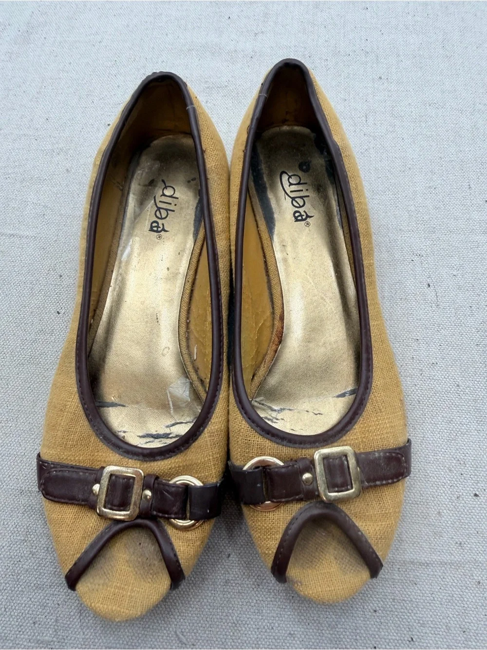 Diba  Brown Peep-Toe Buckle Flats